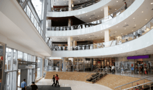 the inside of a shopping center