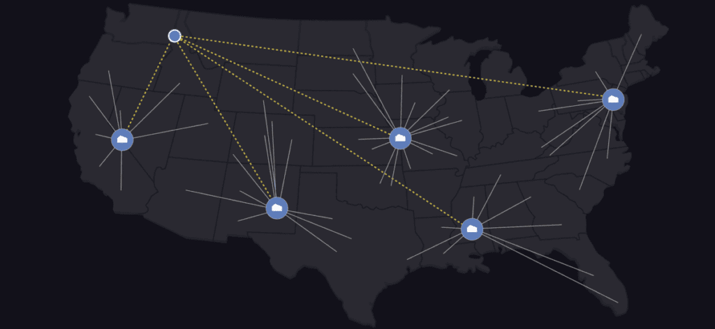 A map connecting warehouses